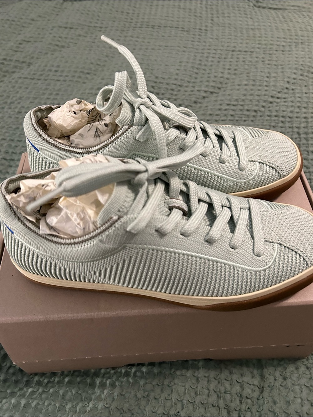Light Green Rothy’s Knit Lace-Up Women's Sneakers